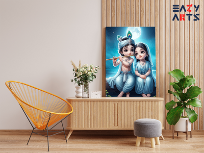 DIY PBN Kit - Heavenly Harmony: Baby Krishna and Radha Under the Moon Paint by Numbers Kit