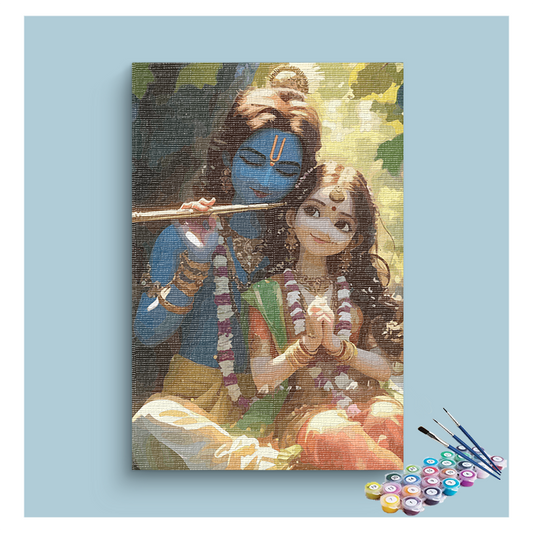 DIY Painting Kit - Blissful Melody: Krishna and Radha in Divine Harmony Paint by Numbers Kit