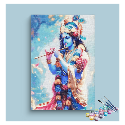 DIY Painting Kit - Melodious Bliss: Krishna Playing Flute Paint by Numbers Kit