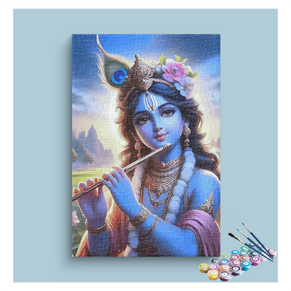 DIY Painting Kit - Divine Melody: Krishna Playing the Flute Paint by Numbers Kit