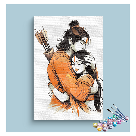 DIY Painting Kit - Divine Embrace: Ram and Sita Paint by Numbers Kit