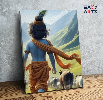 DIY Paint by numbers kit - Pastoral Bliss: Krishna Leading the Herd Paint by Numbers Kit