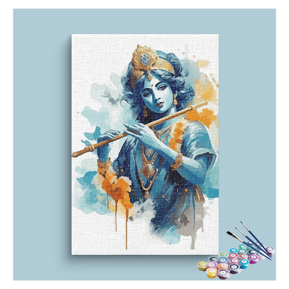 DIY Painting Kit - Divine Melody: Krishna Playing the Flute Painting Paint by Numbers Kit