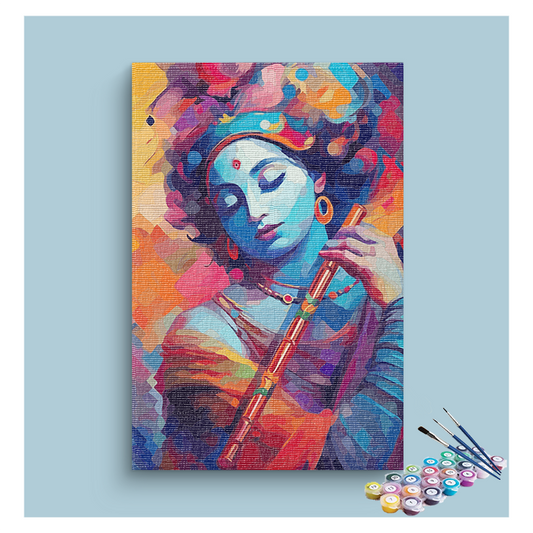 DIY Painting Kit - Vibrant Reverie: Krishna in Tranquil Bliss Paint by Numbers Kit