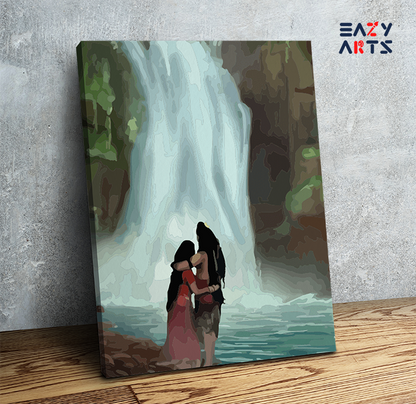 DIY Paint by numbers kit - Shiva and Parvati by the Waterfall Paint by Numbers Kit