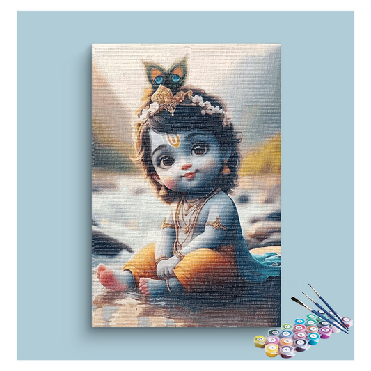 DIY Painting Kit - Charming Krishna: Baby Krishna by the River Paint by Numbers Kit