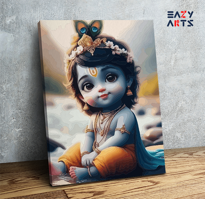 DIY Paint by numbers kit - Charming Krishna: Baby Krishna by the River Paint by Numbers Kit