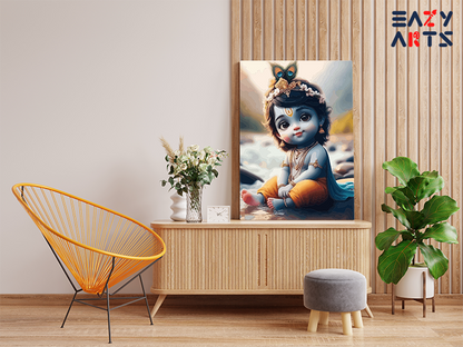 DIY PBN Kit - Charming Krishna: Baby Krishna by the River Paint by Numbers Kit