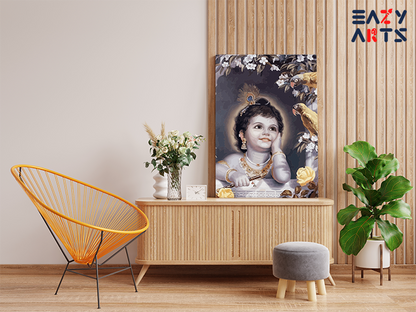 DIY PBN Kit - Innocent Wonder: Baby Krishna with Parrots Paint by Numbers Kit