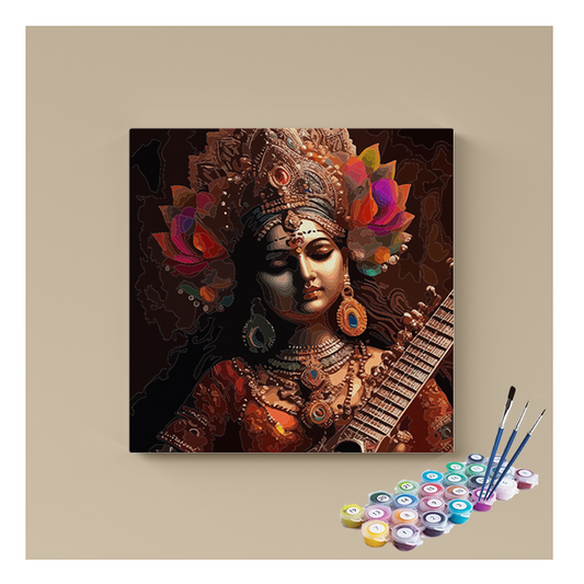 DIY Painting Kit - Divine Harmony: Goddess Saraswati Paint by Numbers Kit