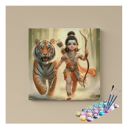 DIY Painting Kit - Divine Protector: Little Ram with Tiger Paint by Numbers Kit