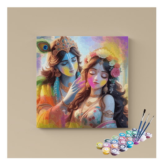 DIY Painting Kit - Krishna and Radha in a Colorful Celebration Paint by Numbers Kit