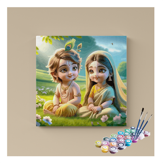 DIY Painting Kit - Divine Childhood: Krishna and Radha Paint by Numbers Kit