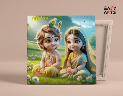 DIY Paint by numbers kit - Divine Childhood: Krishna and Radha Paint by Numbers Kit