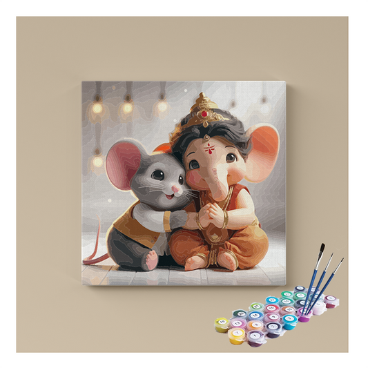 DIY Painting Kit - Adorable Baby Ganesha with Mooshak Paint by Numbers Kit