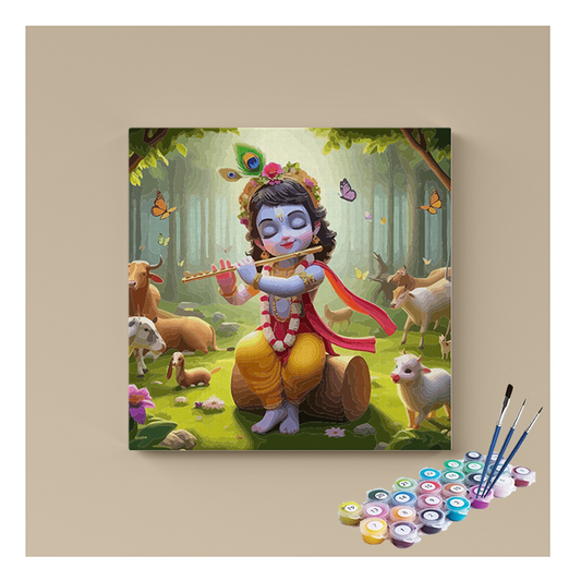 DIY Painting Kit - Flute-Playing Krishna in Vrindavan Paint by Numbers Kit