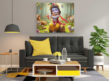 DIY PBN Kit - Flute-Playing Krishna in Vrindavan Paint by Numbers Kit