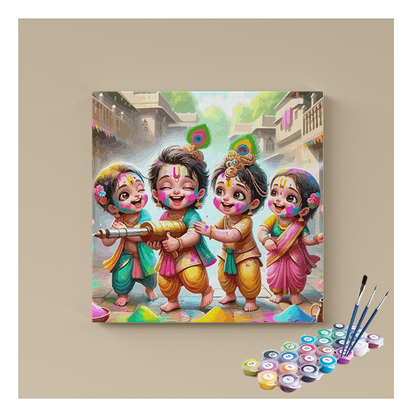 DIY Painting Kit - Playful Krishna and Friends Holi Celebration Paint by Numbers Kit