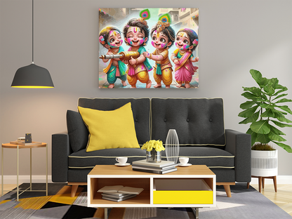 DIY PBN Kit - Playful Krishna and Friends Holi Celebration Paint by Numbers Kit