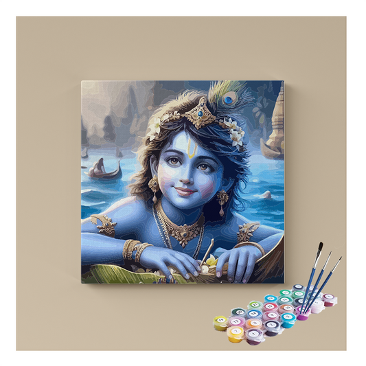 DIY Painting Kit - Divine Child Krishna on the Yamuna Paint by Numbers Kit