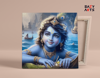 DIY Paint by numbers kit - Divine Child Krishna on the Yamuna Paint by Numbers Kit