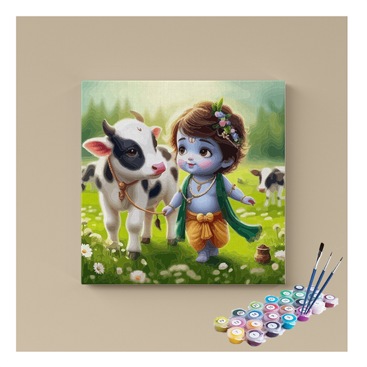 DIY Painting Kit - Bal Krishna with His Sacred Cow Paint by Numbers Kit