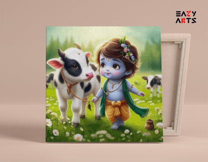 DIY Paint by numbers kit - Bal Krishna with His Sacred Cow Paint by Numbers Kit