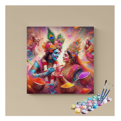 DIY Painting Kit - Vibrant Holi Celebration: Krishna and Radha Paint by Numbers Kit