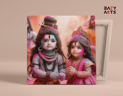 DIY Paint by numbers kit - Divine Playfulness: Little Shiva and Parvati Holi Celebration Paint by Numbers Kit
