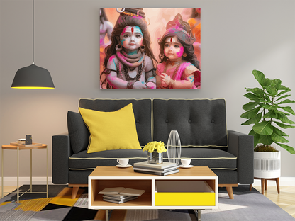 DIY PBN Kit - Divine Playfulness: Little Shiva and Parvati Holi Celebration Paint by Numbers Kit
