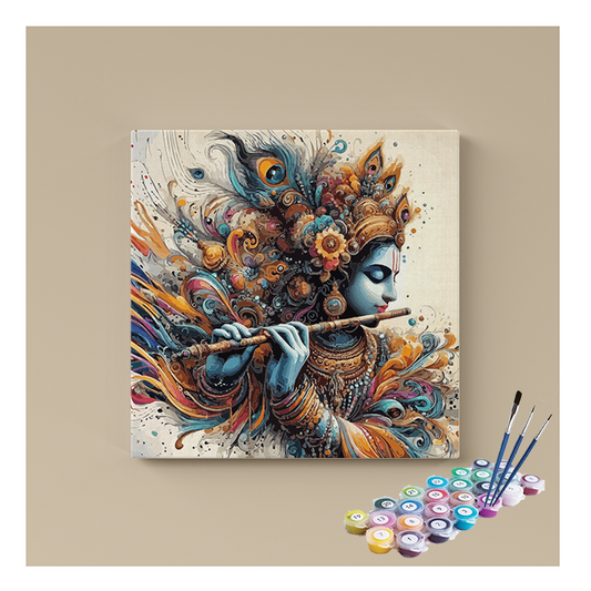 DIY Painting Kit - Flamboyant Krishna: Vibrant Flute Melody Paint by Numbers Kit