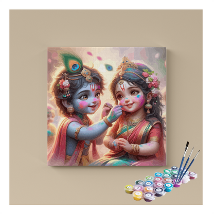 DIY Painting Kit - Joyful Krishna & Radha: Holi Celebration Paint by Numbers Kit