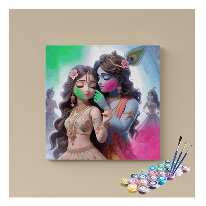 DIY Painting Kit - Divine Love: Krishna and Radha Holi Celebration Paint by Numbers Kit