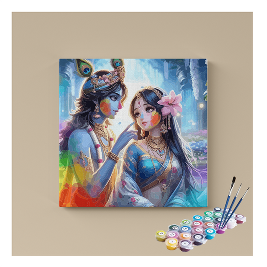 DIY Painting Kit - Eternal Bliss: Krishna and Radha Holi Paint by Numbers Kit