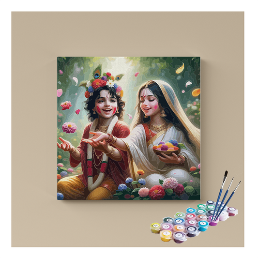 DIY Painting Kit - Divine Joy: Krishna and Radha Celebrating Together Paint by Numbers Kit