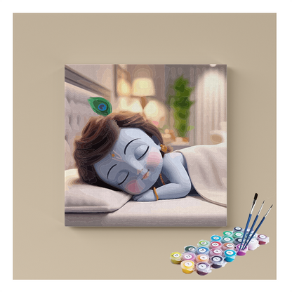 DIY Painting Kit - Serene Slumber: Baby Krishna Sleeping Paint by Numbers Kit