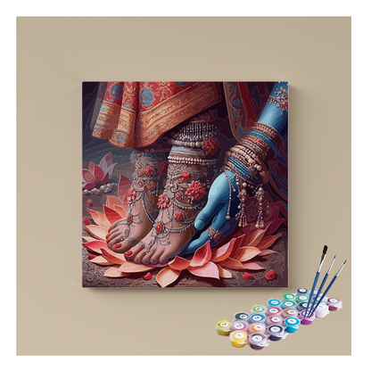 DIY Painting Kit - Divine Reverence: Krishna's Devotion to Radha's Feet - Paint by Numbers Kit