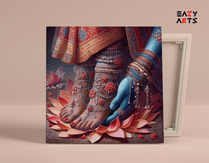 DIY Paint by numbers kit - Divine Reverence: Krishna's Devotion to Radha's Feet - Paint by Numbers Kit