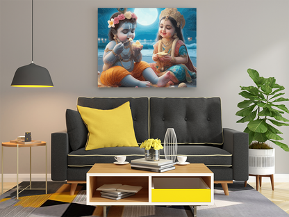 DIY PBN Kit - Moonlit Feast: Krishna and Radha's Sweet Delight - Paint by Numbers Kit