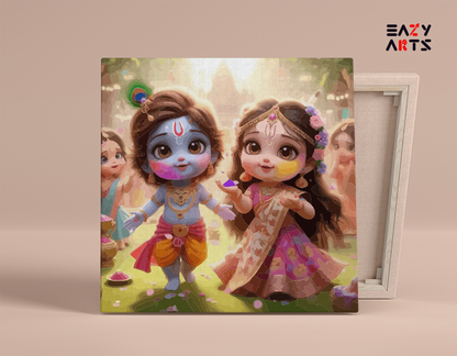 DIY Paint by numbers kit - Playful Holi Celebration: Krishna and Radha in Their Childhood - Paint by Numbers Kit