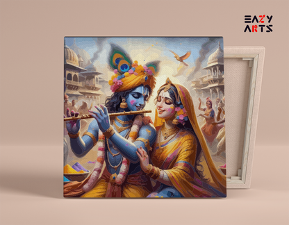 DIY Paint by numbers kit - Divine Holi Harmony: Krishna and Radha in Vrindavan - Paint by Numbers Kit