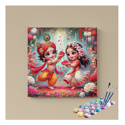 DIY Painting Kit - Joyful Holi Play: Krishna and Radha's Celebration - Paint by Numbers Kit