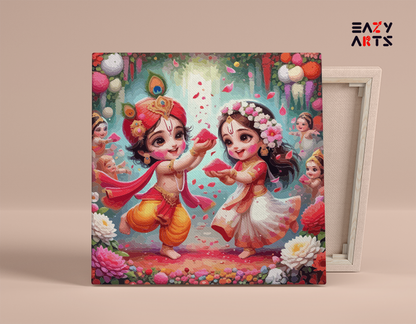 DIY Paint by numbers kit - Joyful Holi Play: Krishna and Radha's Celebration - Paint by Numbers Kit