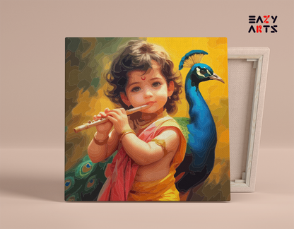 DIY Paint by numbers kit - Divine Melody: Little Krishna with Peacock - Paint by Numbers Kit