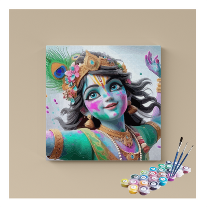 DIY Painting Kit - Joyful Krishna: Vibrant Colors of Holi - Paint by Numbers Kit