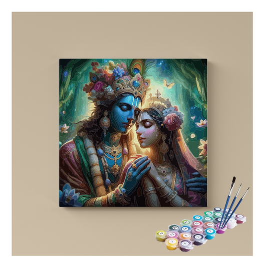 DIY Painting Kit - Eternal Love: Radha Krishna Under Moonlit Blossoms - Paint by Numbers Kit