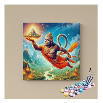 DIY Painting Kit - Mighty Hanuman: The Savior of Sanjeevani Mountain - Paint by Numbers Kit