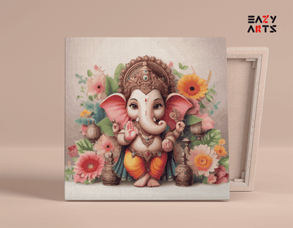DIY Paint by numbers kit - Divine Beginnings: Lord Ganesha with Floral Garland - Paint by Numbers Kit