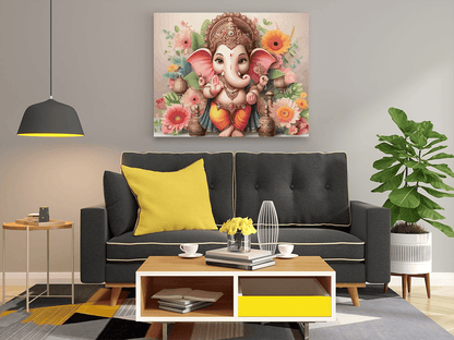 DIY PBN Kit - Divine Beginnings: Lord Ganesha with Floral Garland - Paint by Numbers Kit