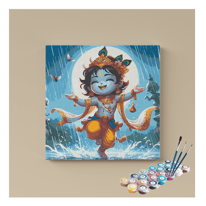 DIY Painting Kit - Joyful Krishna in the Rain - Paint by Numbers Kit